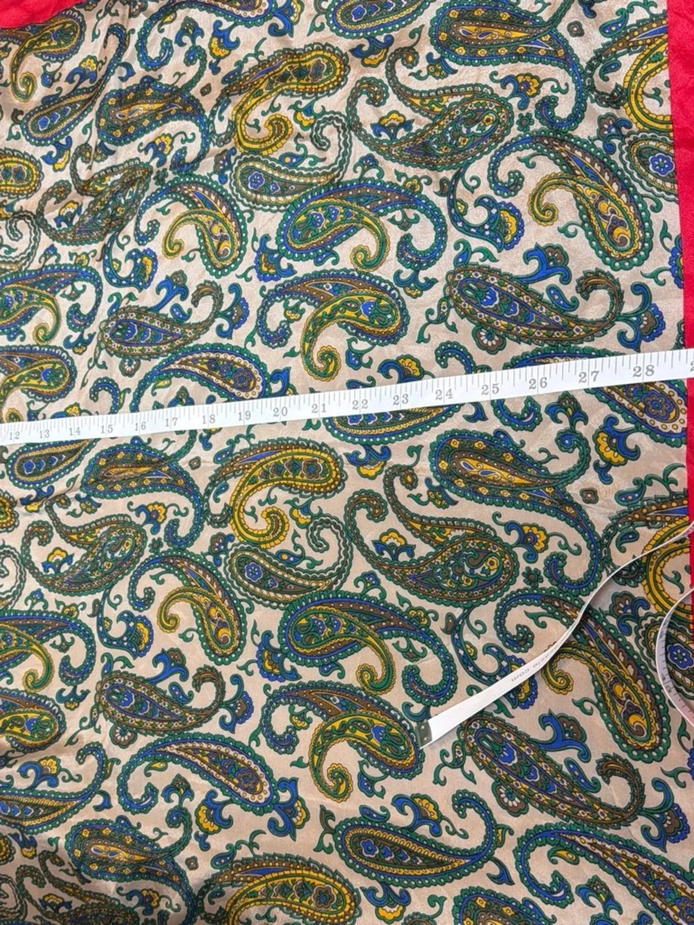 Paisley Silk-Feel Scarf with Red Border